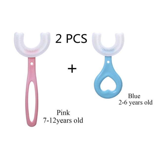 2 escovas infantil 360 graus infantil 2 a 6 anos e 6 a12 anos (kit 2 peças) - Imercado - marketplace - 2A6E6A12 - A_YEBQL - imagem produto - 2 A 6 E 6 A 12 - AZUL E ROSA - 